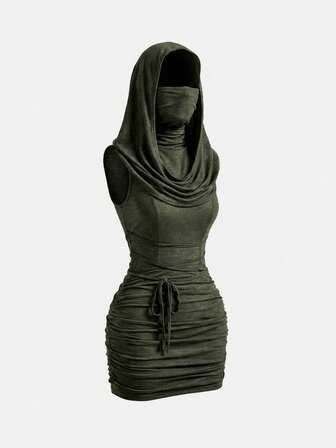 Grunge Punk Y2K Vintage Apocalyptic Hooded Loose Collar Bodycon Mini Skirt For Women