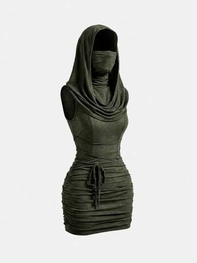 ROMWE Grunge Punk Y2K Vintage Apocalyptic Hooded Loose Collar Bodycon Mini Skirt For Women