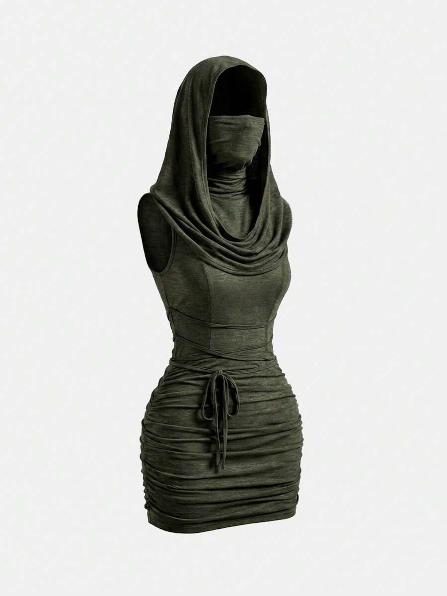 ROMWE Grunge Punk Y2K Vintage Apocalyptic Hooded Loose Collar Bodycon Mini Skirt For Women