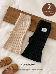 SHEIN 2 Stücke Baby Mädchen Lässig vielseitige einfarbige Hose mit elastischem Bund und ausgestelltem Bein