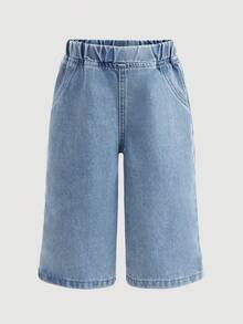 Bộ 2 món áo khoác denim và quần ống rộng cho bé gái - Rửa nhẹ - Xem 6