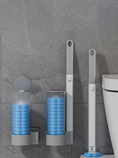 1 Set Cepillo de baño multifuncional desechable con soporte y recambios para la limpieza del baño, sistema de limpieza de inodoro desechable, recambios desinfectantes, herramientas de baño