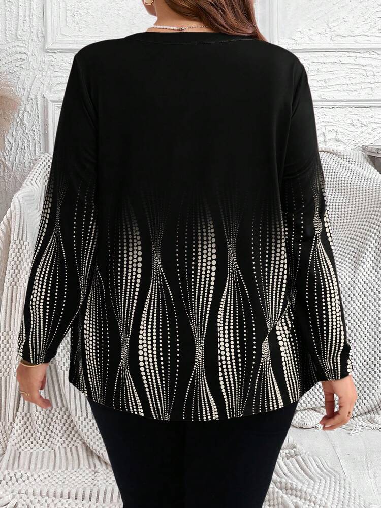 Plus Size Burgundy V-Neck Button-Up Long Sleeve Floral Print Loose And Comfortable Elegant Fall Clothes T-Shirt Winter Clothes For Women New Year Clothes Christmas Party Dress Elegant Dress Women  Plus Size Long Sleeve Top