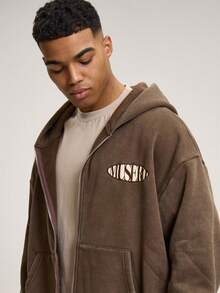 Musero ZIP THROUGH OVERSIZED HOODIE WITH HEM CORD AND BRANDED PATCH Spring&Summer - Brown - View 2