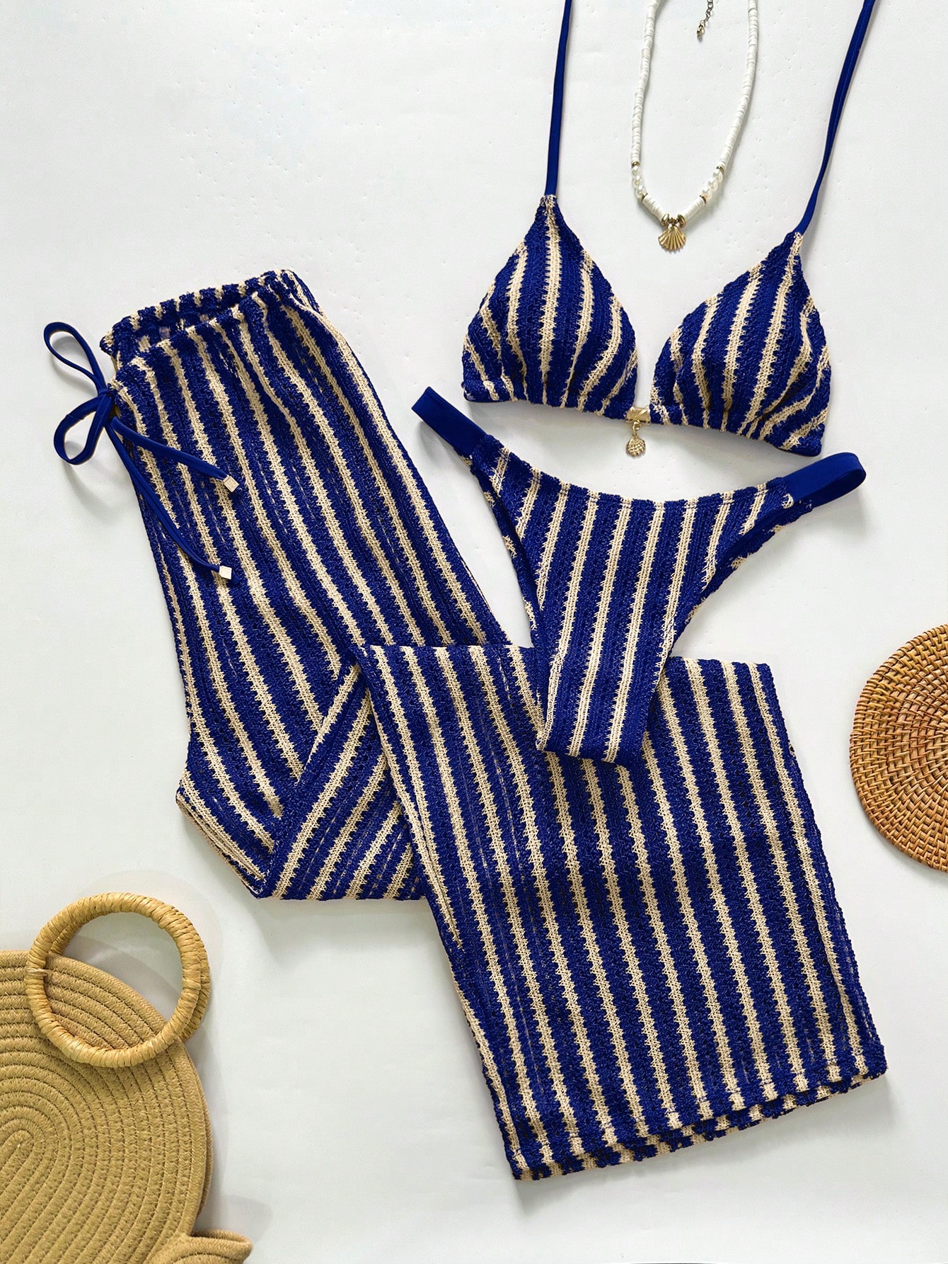 Swim Chiccia Women’S Casual Striped Bikini Set For Beach Vacation
