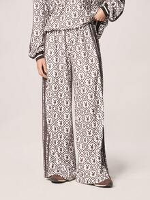 Missguided x Playboy Women Wide Leg Printed Geometric Rabbit Logo Joggers With Elastic Waistband Side Stripe Detail Comfortable Loose Fit Sweatpants - Multicolor - View 1