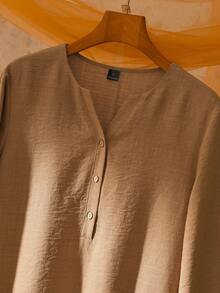 Rusticease 2pcs Women Elegant Casual Embroidered Detail Notched Neck Long Sleeve Top And Pants Set - Mocha Brown - View 4