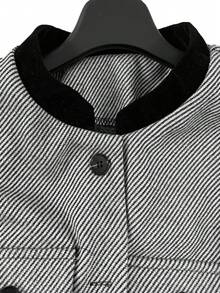 GlowEve CURVE Áo blazer dáng dài tay kẻ sọc cài cúc phía trước, cỡ lớn, thanh lịch. - Đen và trắng - Xem 3