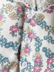 SHEIN 女婴碎花长袖衬衫，镂空蕾丝饰边大翻领，复古乡村风上衣 - 彩色 - 查看 6