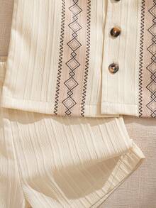 Souflis Souflis 2件套男婴法式米色几何图案翻领短袖衬衫和短裤套装 - 米色 - 查看 8