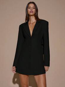 SHEIN BAE Đầm blazer dài tay hở lưng cổ chữ V sâu màu mơ gợi cảm, đầm dự tiệc mini, đầm cocktail cho các dịp trang trọng, đầm phù dâu, đầm sinh nhật, đầm blazer màu mơ, đầm thường ngày, đầm dự tiệc brunch, thích hợp cho Giáng sinh, Halloween, Ngày của người chết. - màu đen - Xem 7