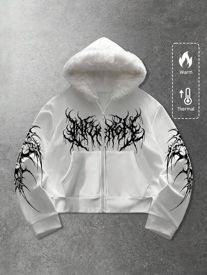 Street Life sweat-shirt à capuche doublé de polaire avec col en fourrure, imprimé graphique pour hommes, automne/hiver