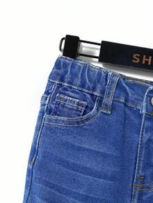 Pantaloni skinny elasticizzati in denim blu scuro con fodera termica per ragazzi, autunno/inverno - Blu lavato medio - Visualizzare 5
