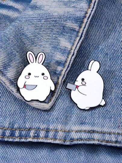 Zazumi 1PC Cute Cartoon Bunny With Knife Brooch Bag Pencil Case Waist Clip Decor Funny Animal Pin For Backpack Denim Jacket Accessories