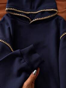 INAWLY 女士长袖连帽卫衣，休闲风格，质感高级，适合秋冬季穿着。 - 藏蓝色 - 查看 3