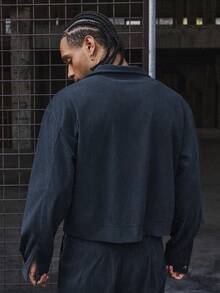 PAVTROS Bộ áo sơ mi cổ ngắn và quần ống rộng nam thường ngày, Bộ đồ hai mảnh nam, Bộ đồ nhung kẻ nam, Quần ống rộng nam, Quần màu xanh hải quân nam, Bộ áo khoác và quần nam. - Màu xanh hải quân - Xem 2