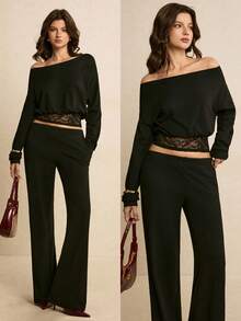 Poéselle Women's Casual, Stylish, And Simple Solid Color Off-Shoulder And Outfit Spring&Summer Outfit Women - Black - View 3