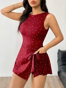 SHEIN EZwear 女士休闲露背紧身连体裤，适合日常穿着 - 紅色 - 查看 2