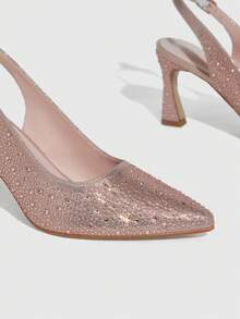 CUCCOO TILAWA 休闲水钻装饰尖头露跟女式高跟鞋 - 香檳色 - 查看 6