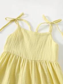 SHEIN Vestido de niña con volantes y tirantes de unicolor tejido - Amarillo - Ver 4