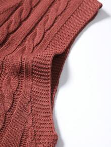 Claim Dot 男士V领扭结针织休闲背心，秋冬款 - 紅木色 - 查看 4