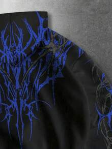 ROMWE MEN Street Life Spring Casual Graphic Men'S Casual Daily Graphic Print Zip-Up Hoodie Sweatshirt, Autumn - Black - View 4