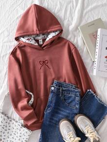 少女休闲可爱粉色蝴蝶结刺绣卫衣蝴蝶结衣服花朵卫衣蝴蝶结卫衣花朵衣服卫衣可爱 - 鏽棕色 - 查看 3