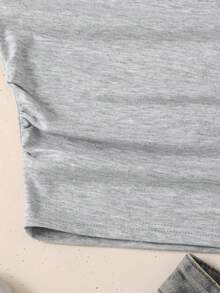 Teen Girl Fashionable Knit Asymmetric-Shoulder Short Sleeve Top - White - View 6