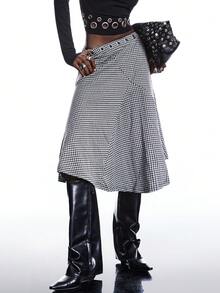 LYSMO Bộ sưu tập mới năm 2025: Chân váy nữ mùa đông tối giản, kiểu dáng thường ngày, kẻ caro đen trắng với họa tiết đục lỗ, thích hợp cho công sở. Váy đen trắng, váy kẻ sọc, váy họa tiết răng cưa, váy bất đối xứng, váy kẻ ô vuông. - Đen và trắng - Xem 5