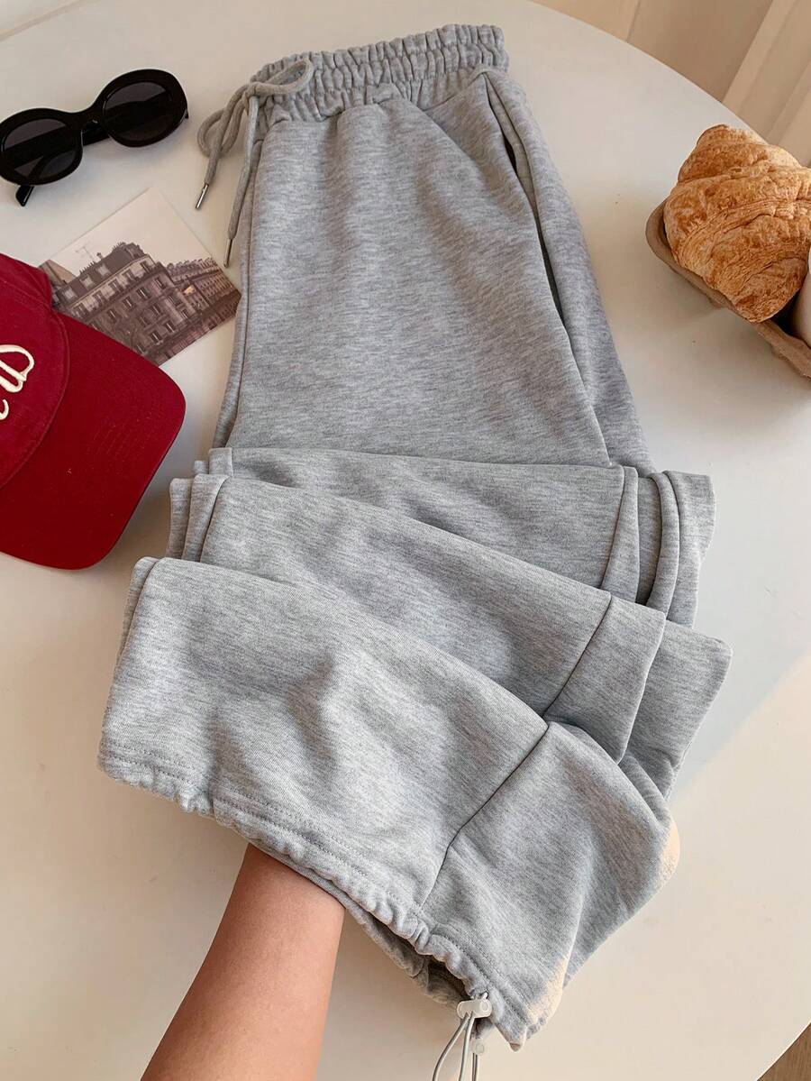 SHEIN EZwear 女士纯色系腰阔腿宽松休闲运动裤