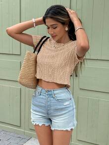 Serisse Stivaletti alla caviglia da donna casual con texture e fiocco decorativo, T-shirt estiva - Albicocca - Visualizzare 2