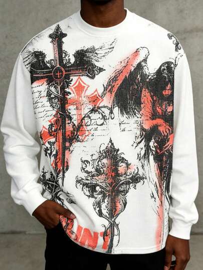 تي شيرت طاقم رقبة مطبوع عادي للجنسين