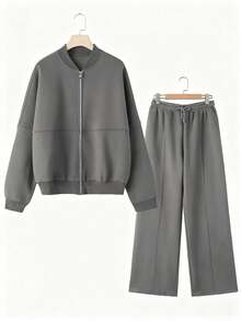 INAWLY Women's Tracksuit Cardigan Jacket And Pants 2 Pieces Set, Fashionable Streetwear - Grey - View 1
