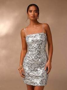 Glamine 女士亮片魅力时尚吊带迷你连衣裙 - 銀色 - 查看 4