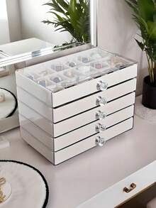 1pc, 54 Compartments, 5 Layers, Transparent, Velvet Cloth, Acrylic Jewelry Storage Box - Large Capacity Earrings, Rings, Necklaces Storage, Home And Travel Dual Use, Fade-Resistant Padded Drawer Design, Women's Gift, Modern Style Jewelry Box - 54 Grid 5 Layers Acrylic - View 8