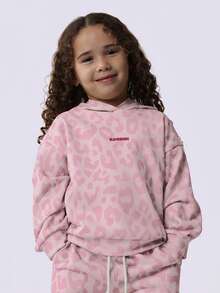 SUMWON Girls Leopard Print Hoodie Jogger Co-Ord Set Casual Wear Tracksuit Outfit Vacation - Pink - View 3