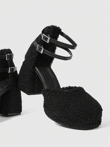 Sugerpunk 女士时尚百搭防水厚底高跟鞋 - 黑色 - 查看 2