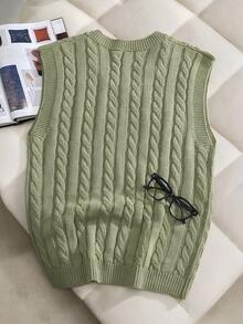 Claim Dot Áo vest dệt kim cổ chữ V màu trơn dành cho nam, kiểu dáng thường ngày, đa năng, thích hợp cho mùa thu/đông. - màu xanh lá - Xem 2