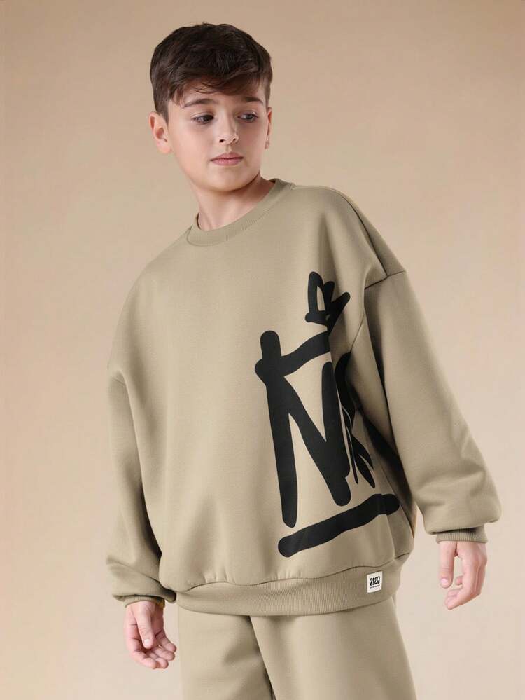 SUMWON Boys King Crown Print Sweatshirt And Jogger Co-Ord Set Relaxed Fit Casual Wear Outfit Vacation - Beige - View 3