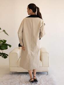 Andrea Bello Abrigo largo de mujer con bloques de color contrastante, ropa de otoño, ropa de vuelta al colegio - Beis - Ver 2