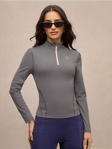 Activina 女士立领修身长袖马术上衣 - 灰色 - 查看 3