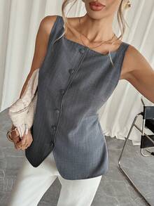 Siren Gaze Women's Summer Casual Commuter Square Neck Button Front Camisole - Brown - View 3