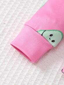 Young Girls Pajamas-2 Piece Pajama Set Pink Avocado Print Round Neck Long Sleeve Top And Elastic Waist Long Pants Cozy Tight Fit Loungewear Pajamas Four Seasons Holiday 2026 Must Have Cute Playtime Bedtime Gift Snug Fit Pants Pajama Set Fruit Pajama Set Kids Avocado Pjs - Hot Pink - View 7