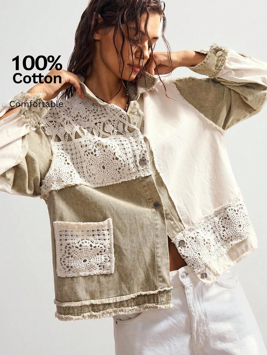 Bohemela Casual Woven Patchwork Long Sleeve Loose Blouse For Women Boho Jacket Patchwork Jacket,Fall Tops - Multicolor - View 1