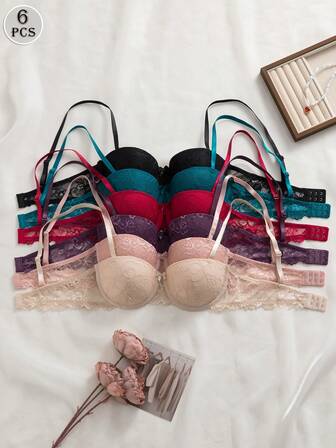 DesireSculpt 6 st/set flerfärgade bygel-bh:ar, formande och lyftande, justerbara axelband, damunderkläder