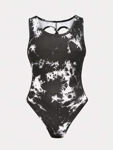 SHEIN Tween Girls' Casual Tie-Dye Print Jumpsuit Activewear - Black - View 4