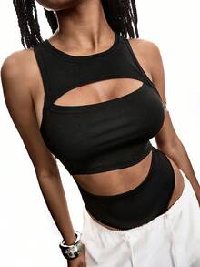 LYSMO 1pc Women Minimalist Fashionable Bodysuit Suitable For Summer - Black - View 5