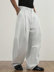 TOKVUE 男士休闲通勤条纹阔腿裤，男士细条纹裤，男士阔腿裤，男士褶裥裤，男士宽松裤，细条纹阔腿裤，街头热销INS风裤装，日常男友/老公礼物，周年纪念礼物，圣诞节穿搭，复古商务休闲裤，男士格子宽松直筒裤，美式休闲宽松裤，秋冬 - 白色 - 查看 4