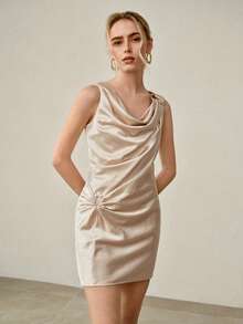 MOTF PREMIUM ĐẦM NGẮN CỔ XẾP DÁNG CÓ CẤU TRÚC DÀNH CHO NỮ MÙA THU/ĐÔNG - Rượu sâm banh - Xem 4