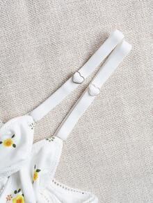 少女碎花文胸，甜美法式风格文胸 - 白色 - 查看 5